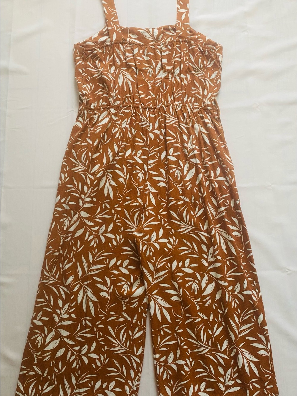 Monteau Rust Leaf-Print Wide-Leg Belted Jumpsuit - Picture 6 of 16